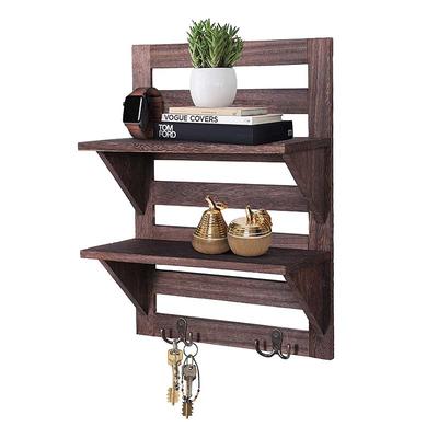 2-Tier Vintage storage wall mounted shelves with double iron hooks