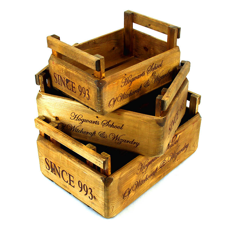 Rustic brown wooden gift crates nested set of 3 pieces