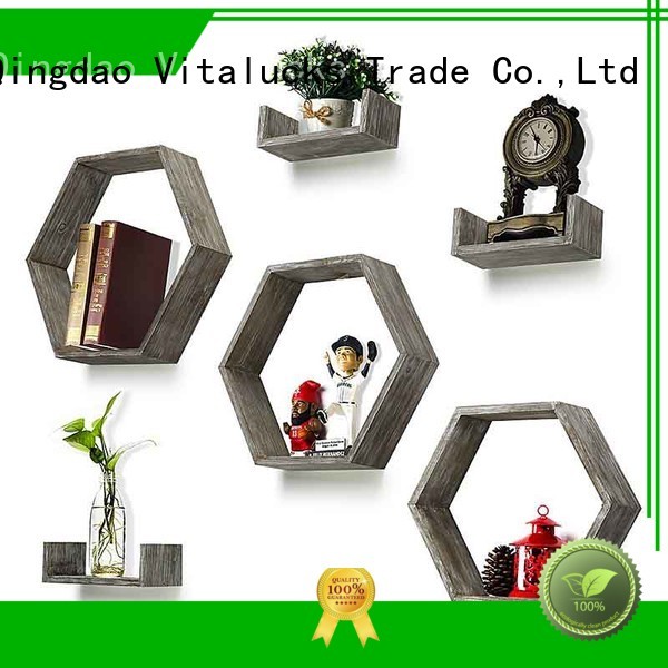 Wall shelves set of 6-countryside wood hexagon boxes and U-shape floating wood shelves