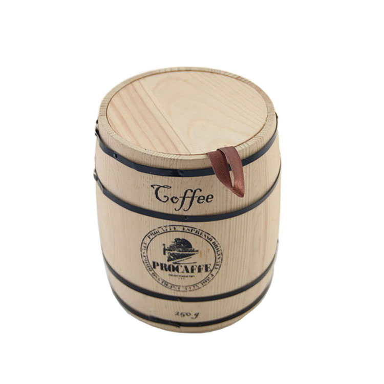 Customized shape color logo wooden coffee barrel with lid