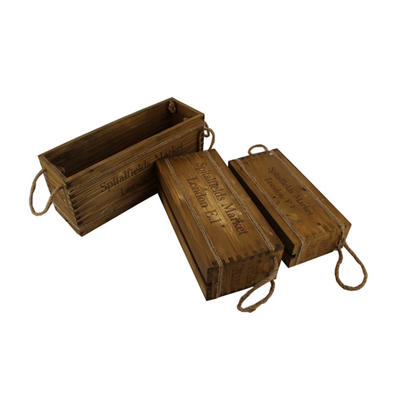 Decorative storage wooden crates for sale, set of 3, rope handles