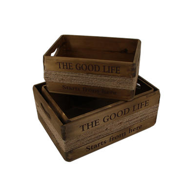Rustic finish small mini wood storage crate with handles,set of 3