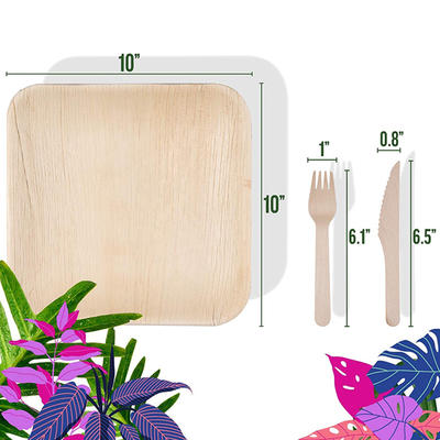 Disposable Eco-Friendly Natural Palm Leaf Plates,Compostable 4''6''7"8"10" Square shape Biodegradable wooden Plates