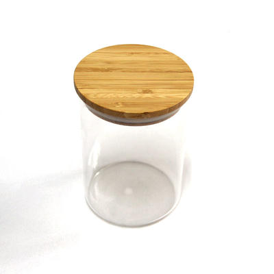 Glass Jar with Bamboo Wooden Lid  Kitchen Glass Sealed Grain Canister Food Storage Container for Salt Coffee Bean Sugar Tea