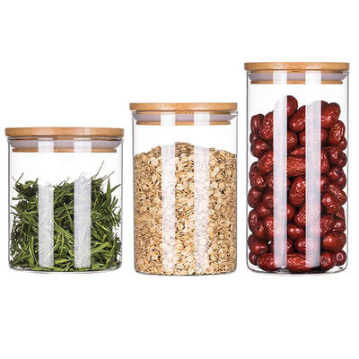 Food grade thick borosilicate glass sealed candle jars bamboo lid,glass sealed grain canister suitable for rice sugar spices