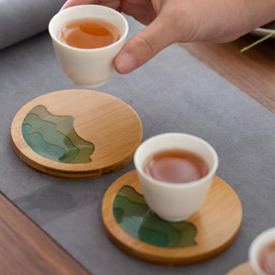 newest design bamboo resin craftwork cup mat,eco-friendly 100% natural wood bamboo coaster cup mat