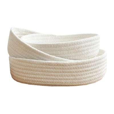 cheap wholesale white color braided cotton round rope sewing storage basket set of 3