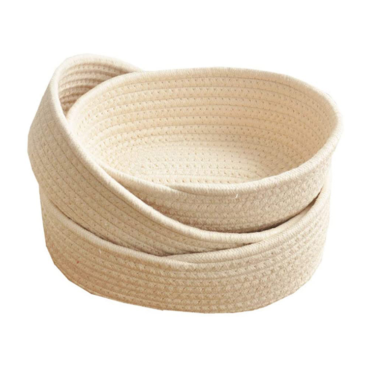 wholesale small beige color cotton rope woven sundries storage basket bins set