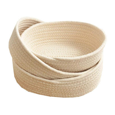wholesale small beige color cotton rope woven sundries storage basket bins set