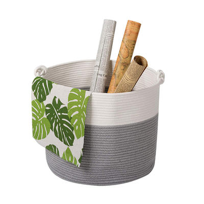 wholesale cotton rope woven basket for living room blanket storage,cotton rope basket laundry woven storage with handles