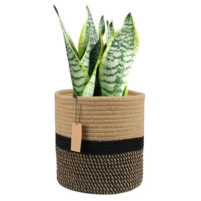 11"x11" foldable juit and cotton rope woven plant basket versatile plant holder