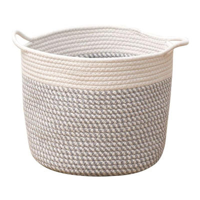 premium tall white and gray cotton rope laundry blanket basket cotton round rope storage basket 34x33x38cm