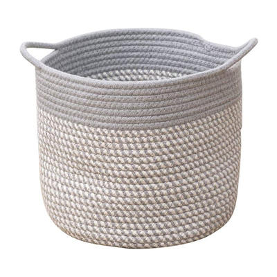 fashion round woven cotton rope storage basket large with handle for laundry