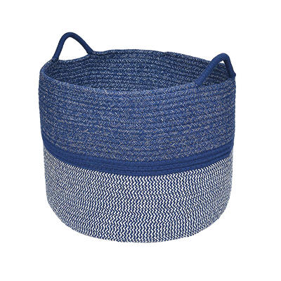 customized optional design large blue cotton rope sewing folding clothes storage basket with handle