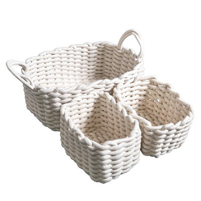 modern creative eco-friendly handmade natural and elegant beige thick cotton rope storage basket