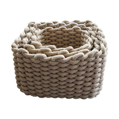 classic simple design practical household handmade cotton rope woven storage  basket set of 3