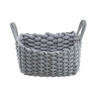 32.5x25x17cm gray woven cotton rope storage basket with strengthen weaved handles designed