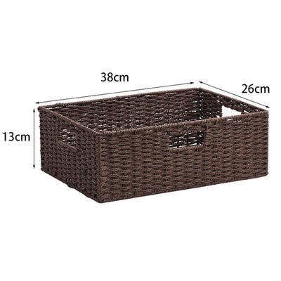 simple style handmade brown color delicate rectangle shape paper rope storage basket 38x26x13cm
