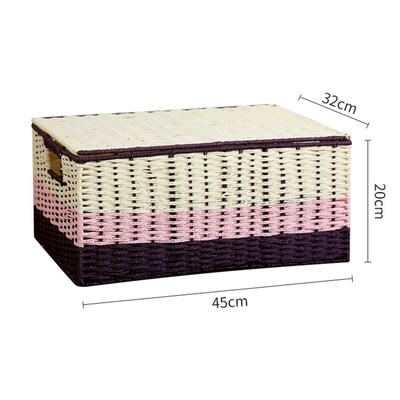 multi color home decoration  mixed color paper rope woven sundries storage basket 45x32x20cm