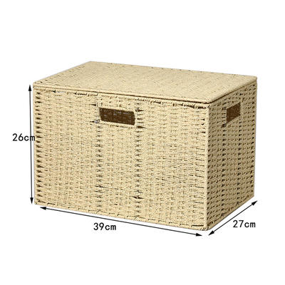 home use large paper rope woven snacks books sundries storage basket with lid 39x27x26cm