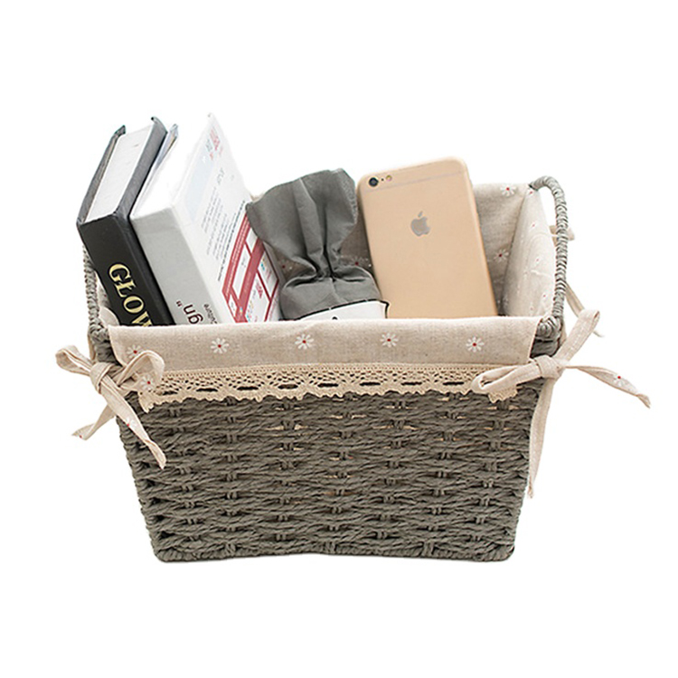eco-friendly handmade gray color paper rope string organize storage baskets 29x22x19cm