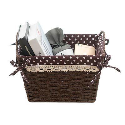 rural wind paper rope woven gift storage basket with lining household sundries storage basket with handle