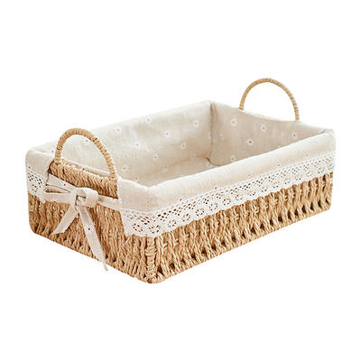 natural color paper rope basket with handle home decorative paper storage basket 31x21x10cm