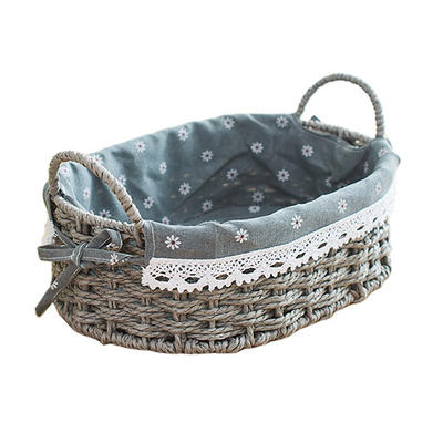 hot sale graceful handmade paper rope material storage baskets with little daisy lining 30x21x10cm