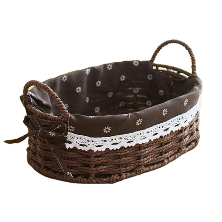simple and elegant brown color paper rope woven basket with durable metal frame handles