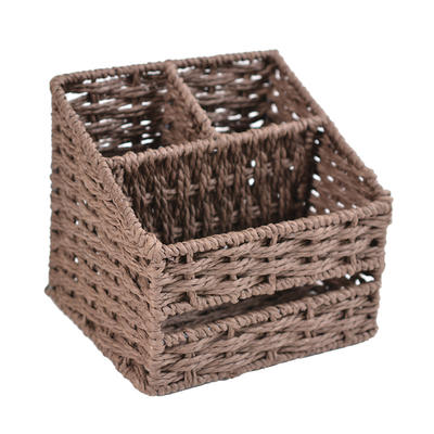 exquisite brown color paper rope woven tissue storage box office supplies pen holder