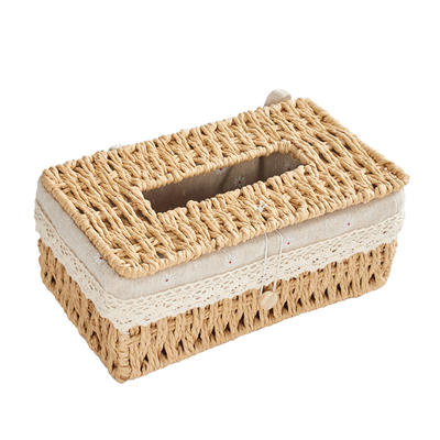 paper rope woven basket with lid 24x14x10cm special tissue box with little daisy lining