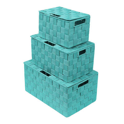 13.5"x8.75"x6.87" classic design large woven collapsible storage baskets boxes with lids