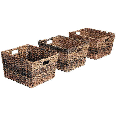 brown color hand-woven water resistant household bedside storage baskets with handles 11.75