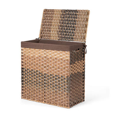 home foldable household plastic pp rattan woven toy gift storage basket with  removable liner bag 23" x 13" x 24"