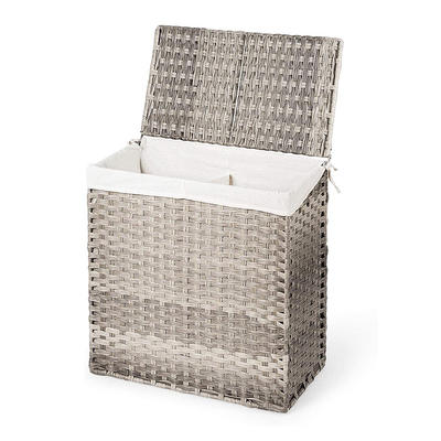 concise style gray color home plastic pp rattan laundry clothes sundry storage basket with removableinner liner bag