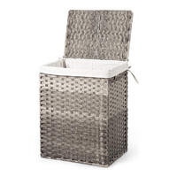 customized foldable durable plastic pp rattan household toys organizer storage basket laundry hamper with lift-up lid