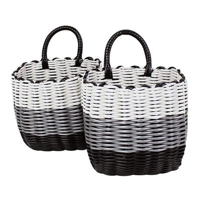 small modern three color stitching plastic pvc pipe rattan storage box baskets with winding weave handle