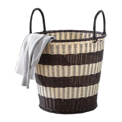 customized handmade repeatable and practical big plastic pipe woven basket for storage clothes with twine hands