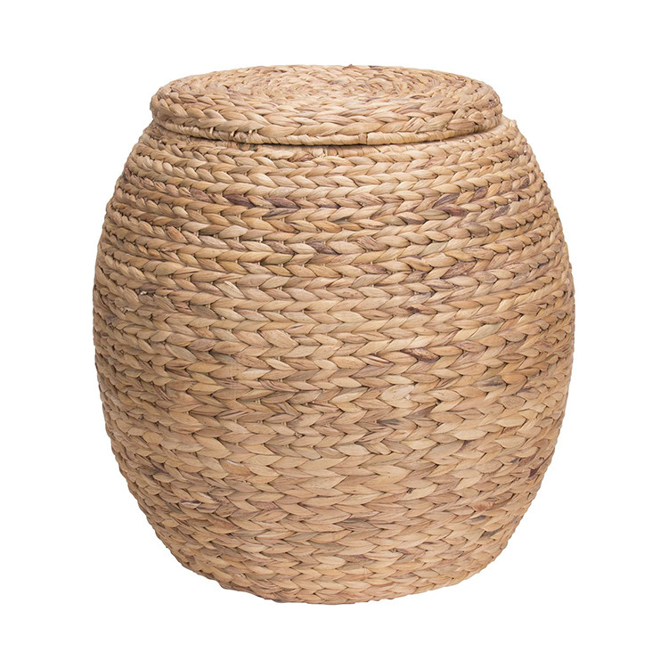 rustic vintage style multifunctional round belly water hyacinth basket with lid for family 17 x 17 x 19 inches