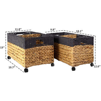 rural wind elegant style repeatable use sea grass water hyacinth grass storage basket with detachable wheel19.7x11.8x13cm