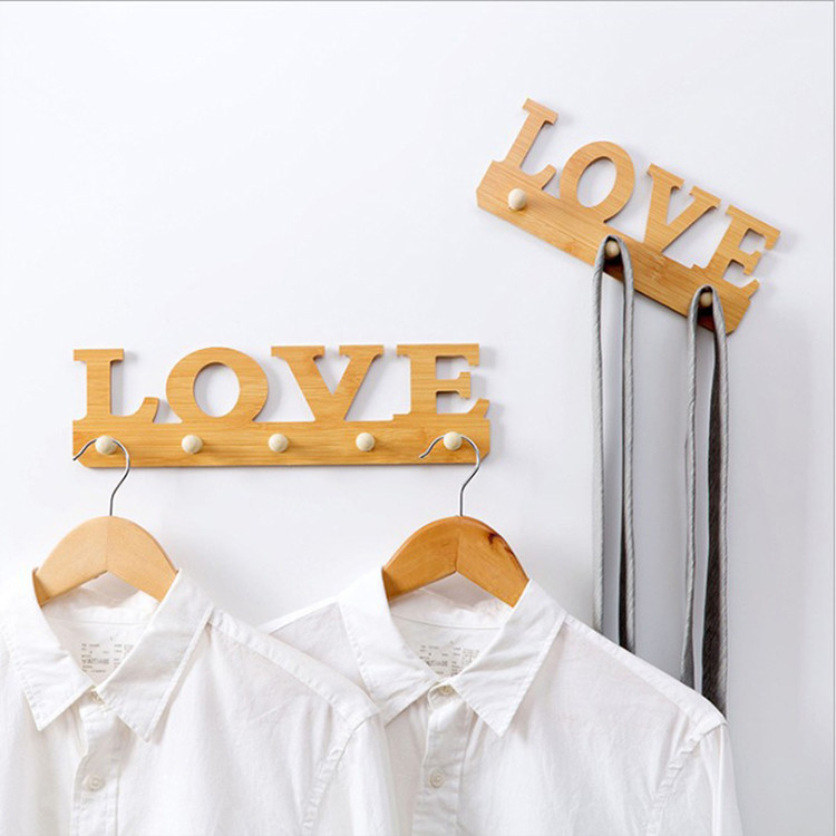 creative love shape modern popular wooden wall coat hanger hook